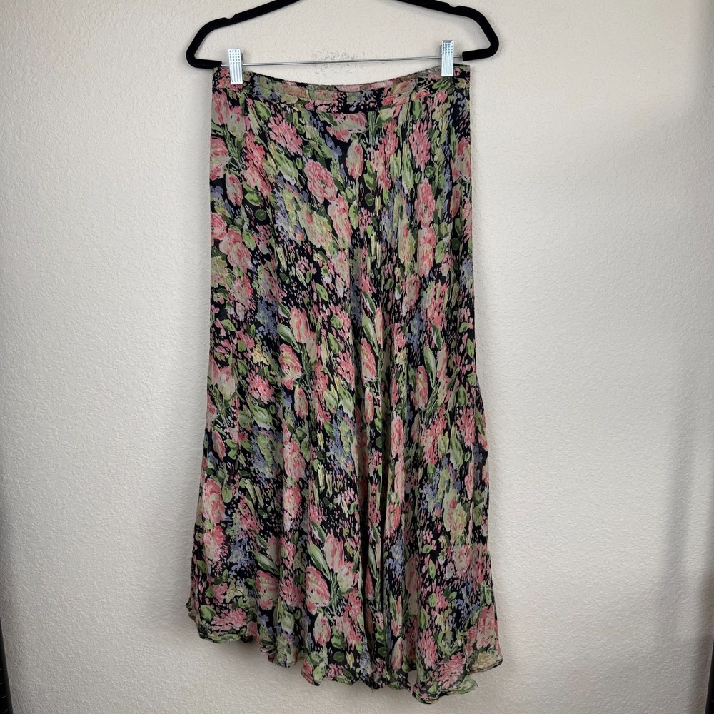 Vtg Coldwater Creek Reversible Floral Maxi A-Line Pull On Skirt Flowy Boho Sz M